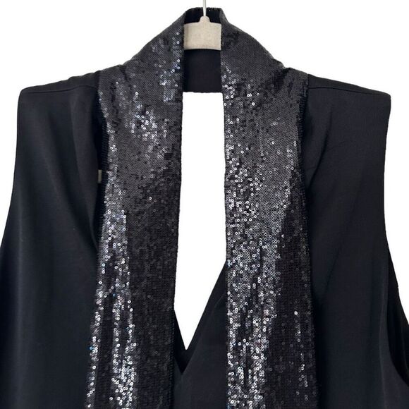 Galvan London Black Soft Crepe V-Neck Sequin Scarf Sleeveless Cortado Top Size 8 - Picture 5 of 14